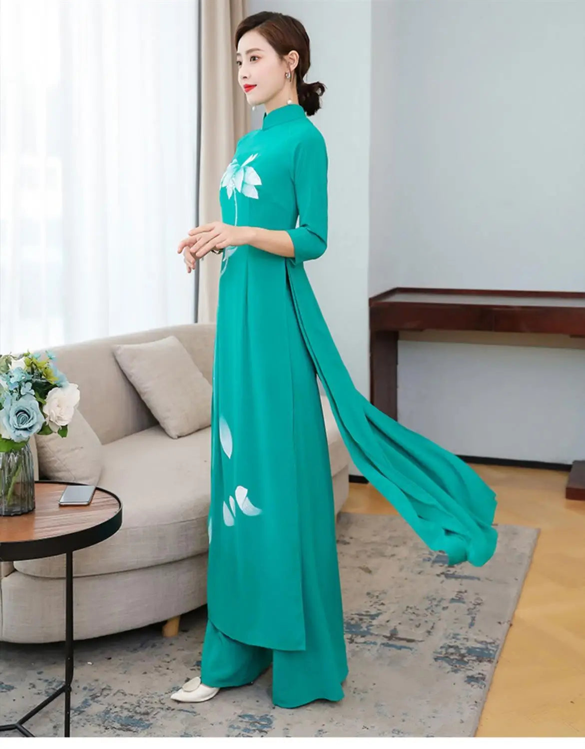 Spring Summer Ao Dai Cheongsam Folk Style Vietnam Chiffon Aodai Graceful Elegant Women Chinese Traditional Dress Improve Qipao - Seprincess