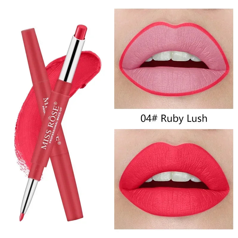 Miss Rose Double-end Lipstick Lipgloss Pencil Makeup Long Lasting Tint Sexy Red Lip Stick Beauty Matte Lip Gloss Pen Cosmetic