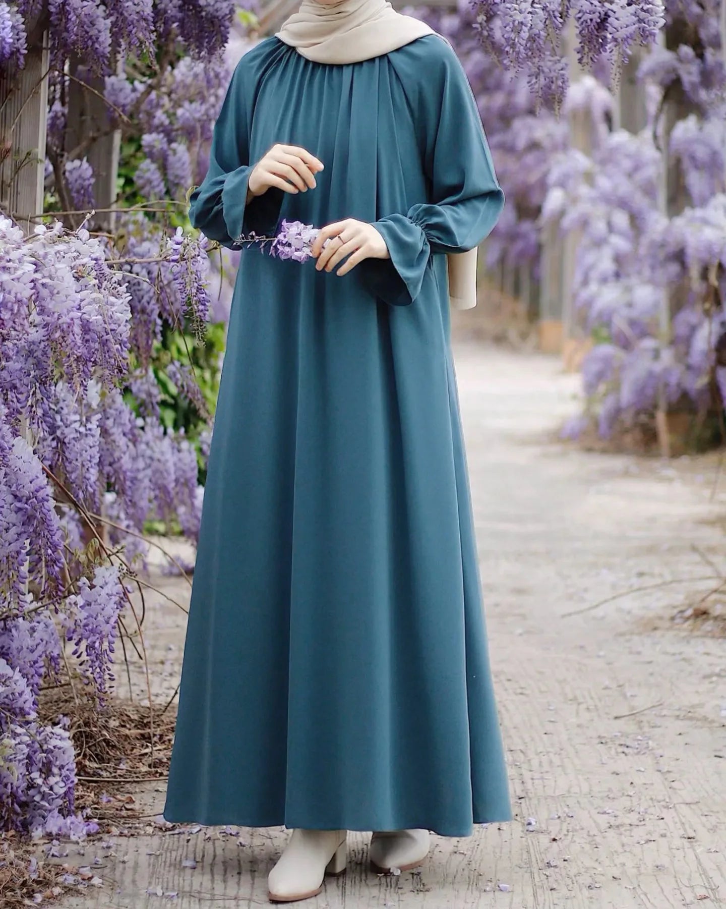 Fashion Chiffon Muslim Abaya Autumn Long Sleeve Wear With Pockets Femme Dress Islamic Clothing For Women Kaftans Solid - Seprincess