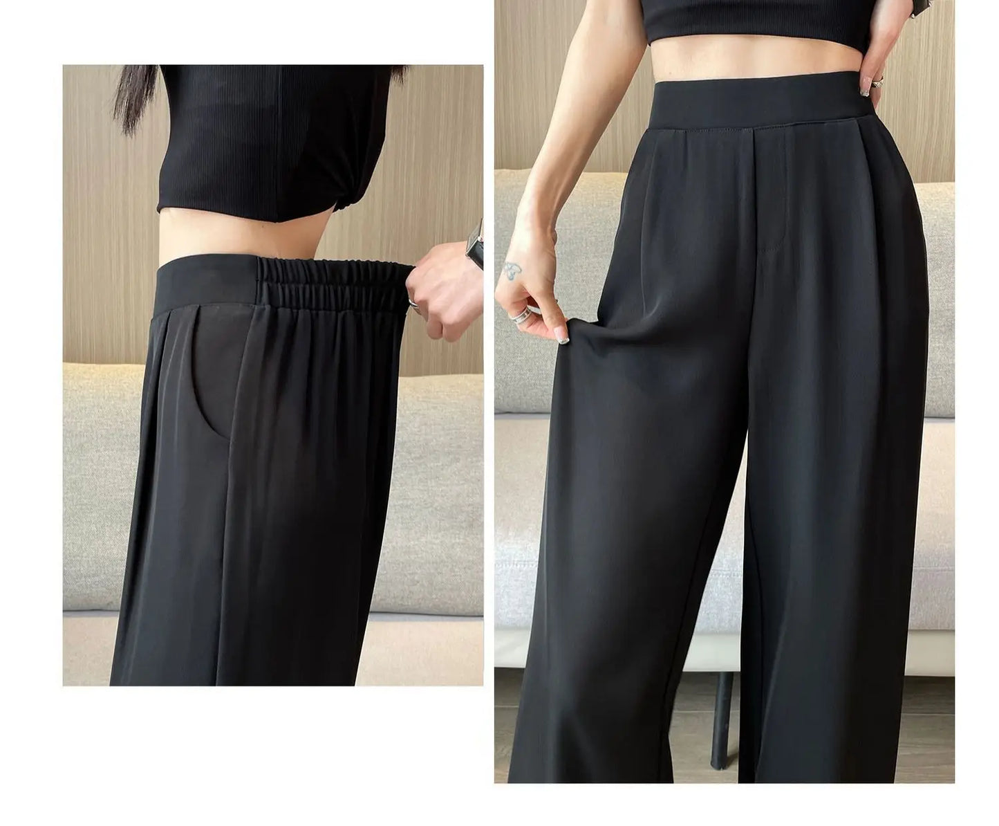 casual pants woman High sense pendant black suit wide leg high waist straight leg loose women's pants