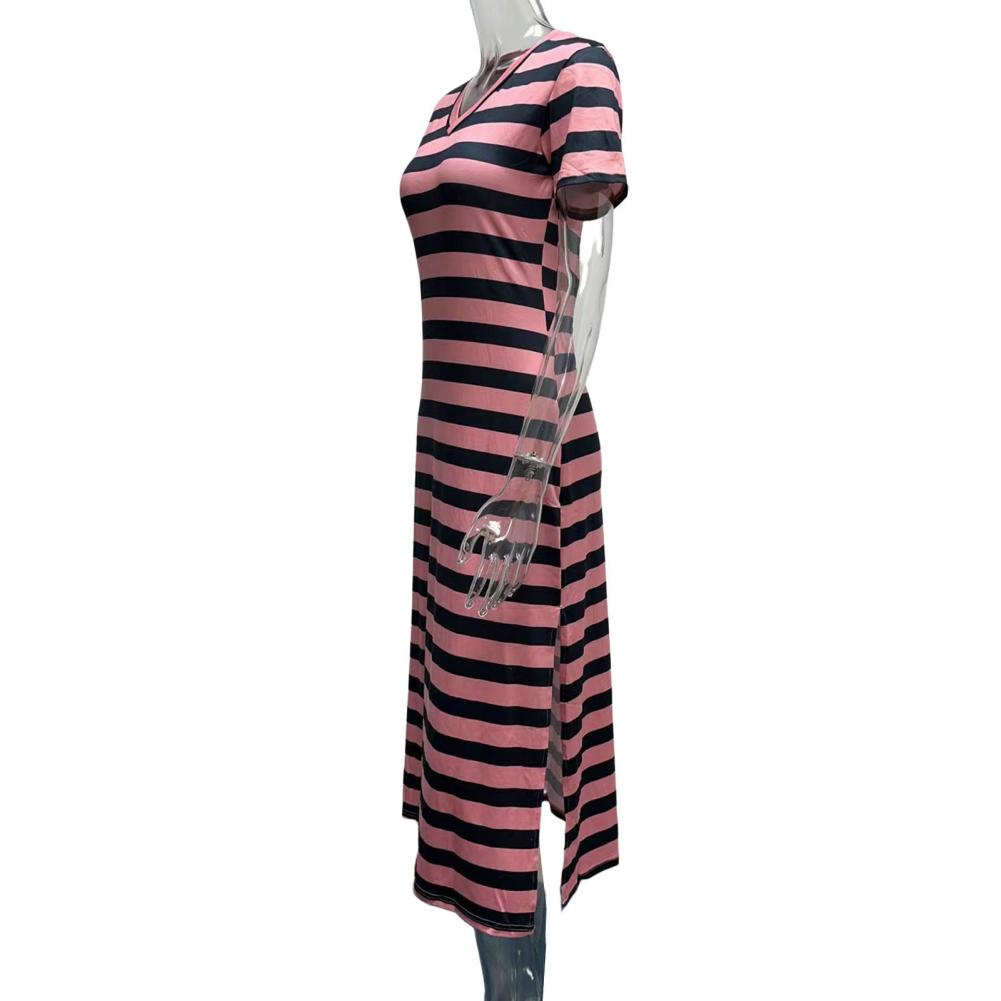 Summer Dresses 2023 Woman Plus Size Dresses For Women Casual Stripe Print V-neck Short Sleeve Loose Long Dress Robe Femme - Seprincess