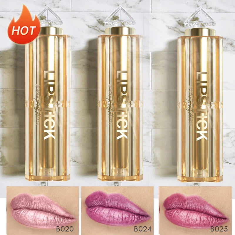 Silky Soft 3pcs/Set Matte Glitter Korean Lipstick Set Pearl Shimmer Waterproof Long Lasting Glitter Pink Orange Makeup Lipstick - Seprincess