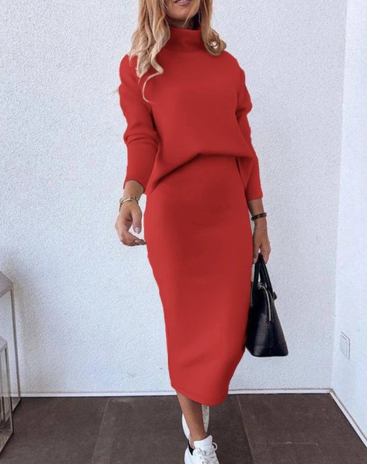 Casual Two Piece Set Women Outfit 2023 Autumn Long Sleeve Mock Neck Sweatshirt & Fashion New High Waist Skirt Set - Seprincess