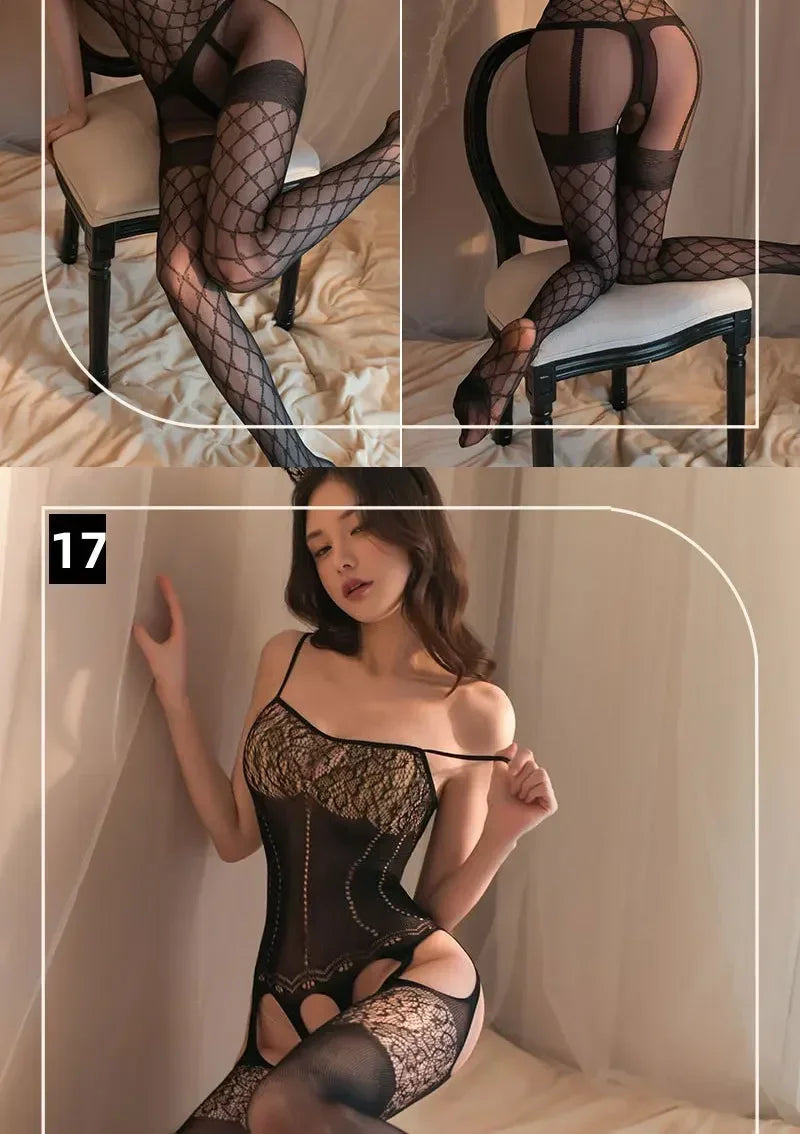 Hot Sexy Bodystocking Open Crotch Fetish Porno Sexi Women Crochless Teddy Lingerie Bodysuit Sexy Erotic Underwear Baby Doll Sex