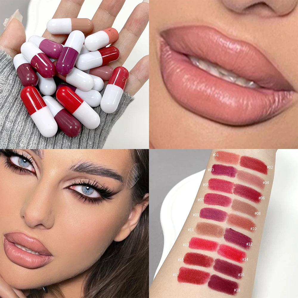 18-color Capsule Lipstick Set Waterproof Non-stick Cup Solid Lip Gloss Mini Long Lasting Matte Nude Lipstick Women Lips Makeup - Seprincess