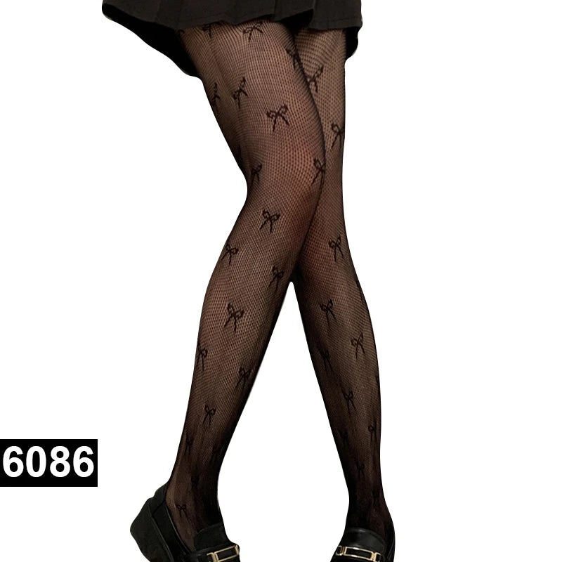 Women Sexy Pantyhose Mesh Fishnet Nylon Tights Long Body Stockings Jacquard Step Foot Fashion Seam Lingerie Ladies Black Hosiery