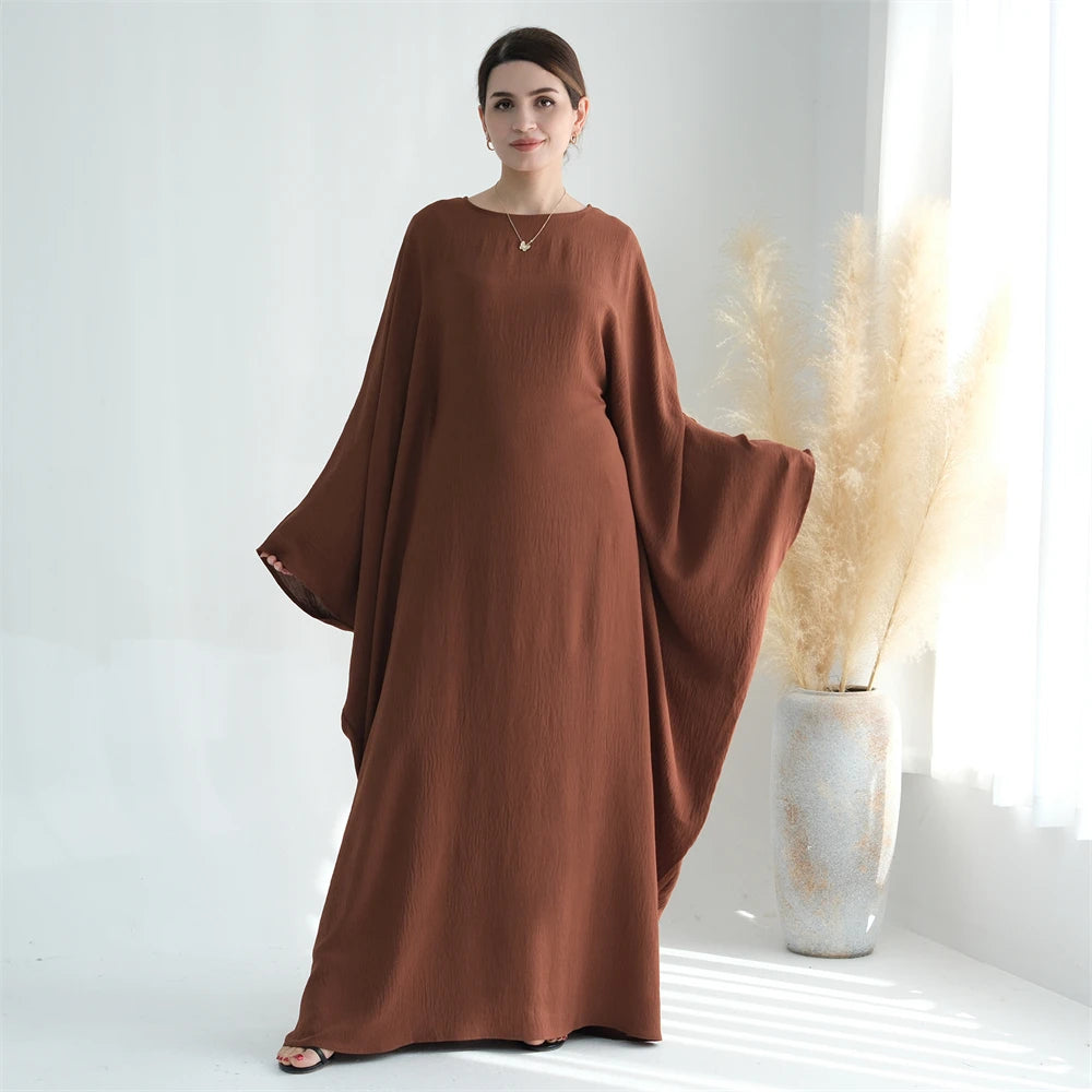 Summer Soft Crepe Like Linen Khimar Butterfly Batwing Abaya Dubai Luxury 2024 Islam Muslim Kaftan Modest Dress For Women Kebaya