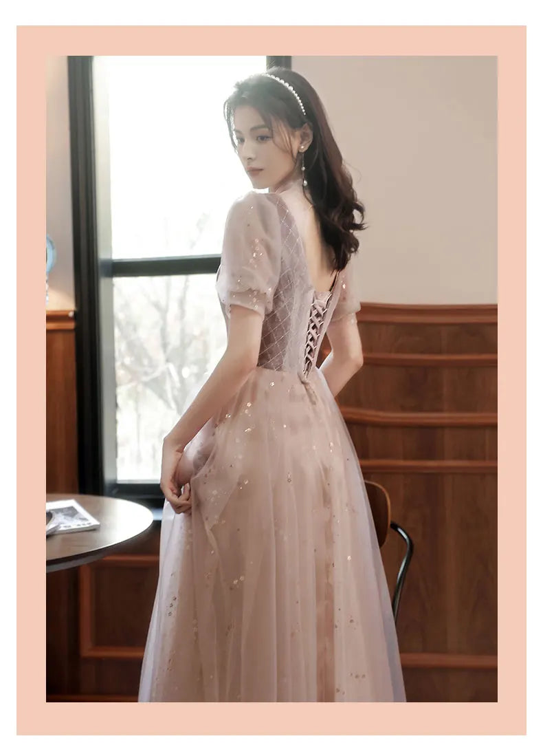 2022 New 4 Styles Bridesmaid Dress Bow Retro Elegant Long-sleeved Chic Temperament Long Evening Dress For Wedding Women Guest - Seprincess