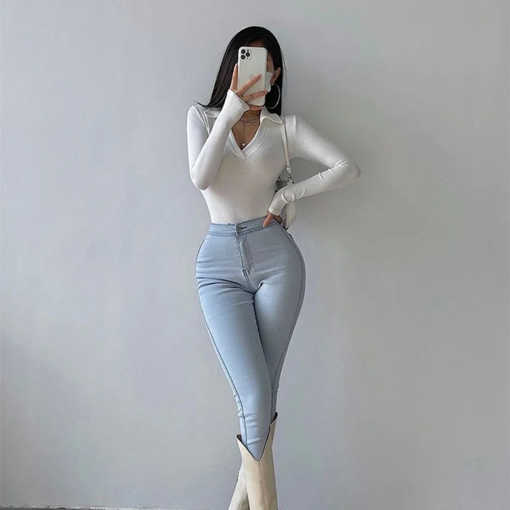 Slim Fit Pants for Women with Pockets High Waist Shot Trousers Skinny Gray Womens Jeans New in 2000s Y2k R Vintage Shiny on Sale