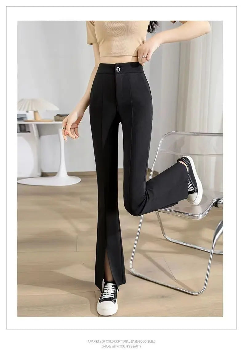 New Women Clothing Korean Fashion Split High Waist Elegant Flare Pants Female Harajuku Black Slim Trousers Y2K Casual Pantalones