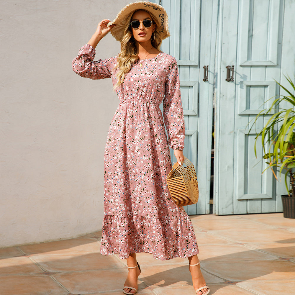 Women Maxi Dresses Sping Autumn Bohemian Casual Full Sleeve High Waist Beach Woman Chiffon Dresses Floral Vestidoes Long Dress - Seprincess