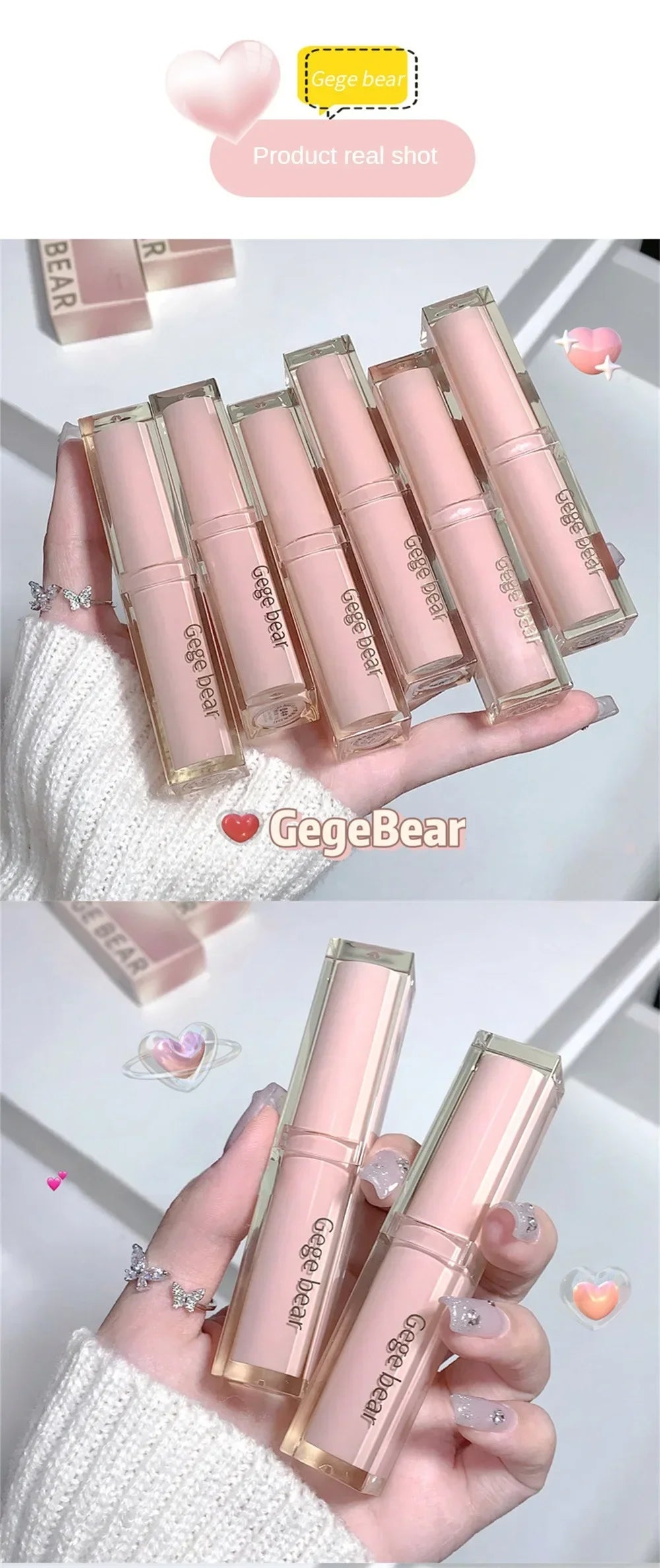 6 Colors Silky Glossy Lipstick Gege Bear Pump Lips Moisture Water Bomb Comfortable Ultra Sheen Non-Stick Cup Lip Balm - Seprincess