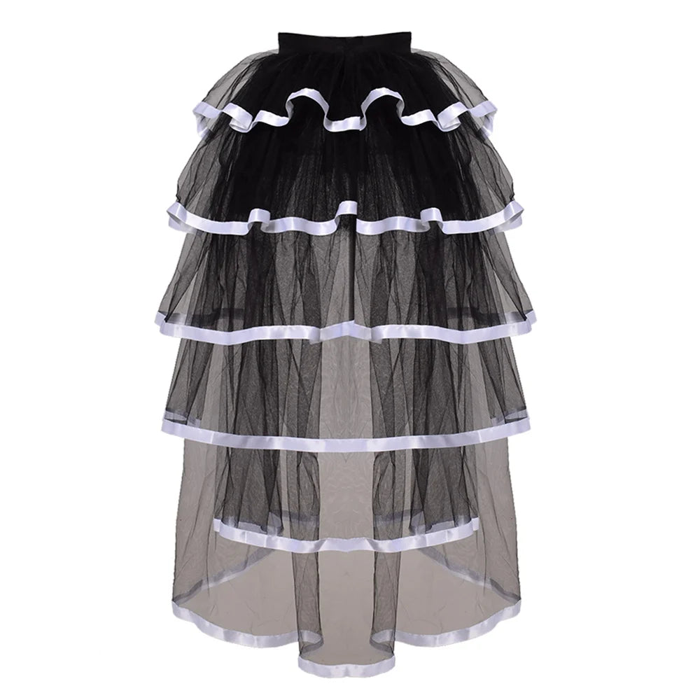 Women Punk Puffy Ruffle Tutu Bustle Skirts Sexy Steampunk Cocktail Party Tie-on Overskirt Gothic Tulle Skirt for Female - Seprincess