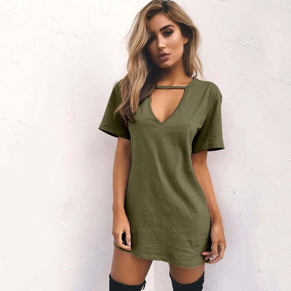 Sexy Elegant Dress Wrap Deep V Neck Cut Out Loose Dress Women Solid Color Short Sleeve Mini Dress Club Party Vestidos - Seprincess