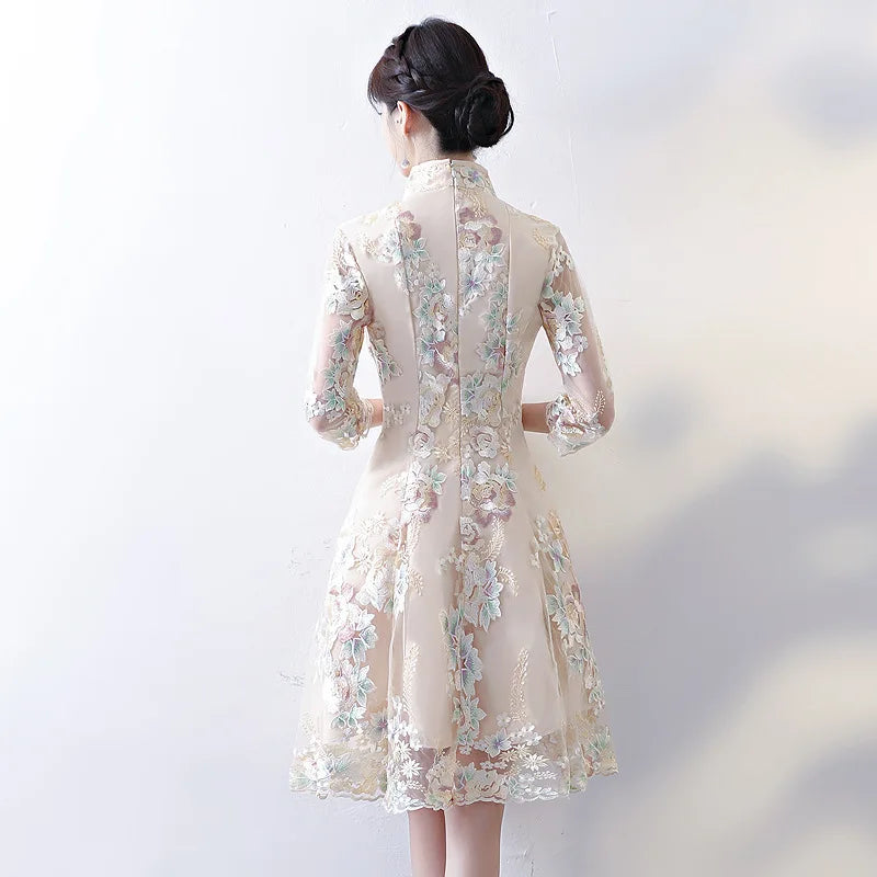 Vintage Chinese Style Wedding Dress Retro Toast Clothing Mini Gown Marriage Cheongsam Qipao Party Evening Dress Vestidos Clothes - Seprincess