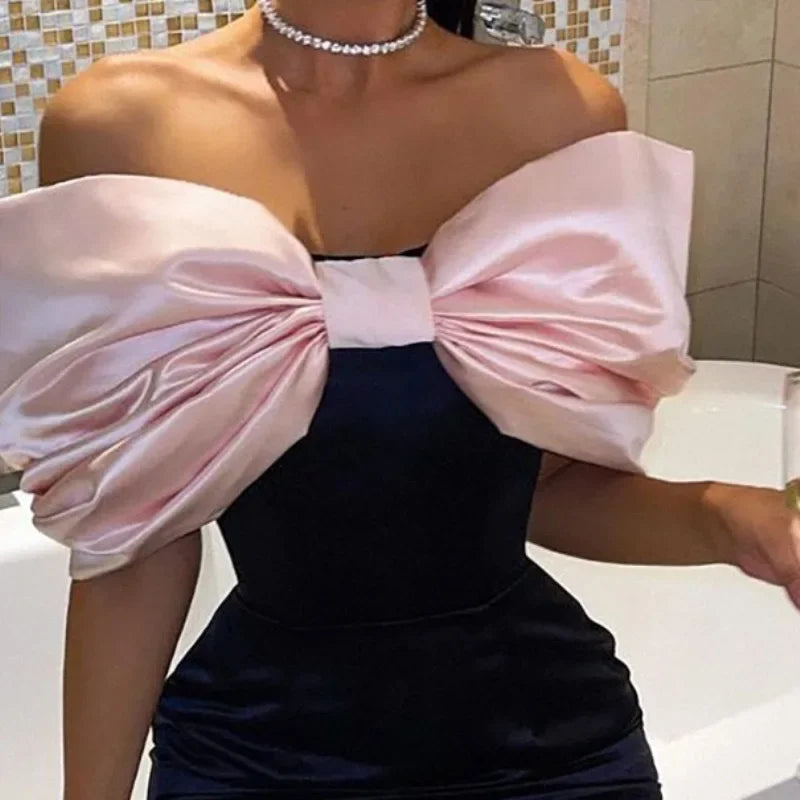 Elegant Dresses for Women Fashion New Off Shoulder Bow Wrap Hip Short Skirt Sexy Party Backless Skinny Evening Dress 2024 Summer - Seprincess