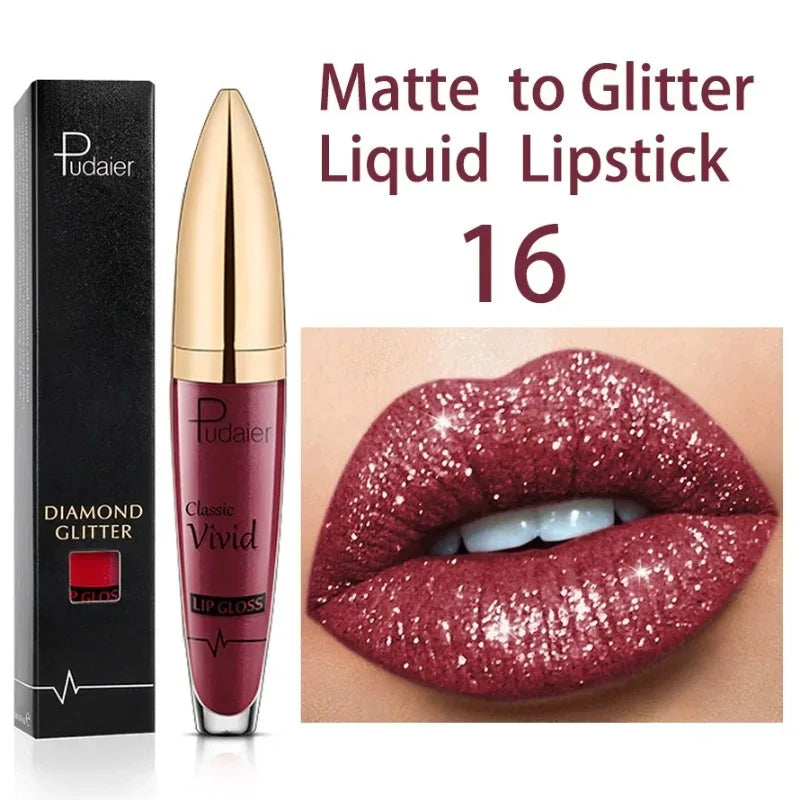 18 Colors Glitter Lip Gloss Waterproof Long Lasting Diamond Matte To Shimmer Metallic Liquid Lipstick Women Lips Makeup Cosmetic - Seprincess