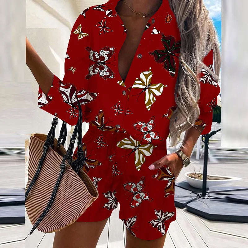 Autumn Casual Beach Outfits For Women 2024 Spring Half Sleeve Shirts Tops And Shorts 2 Piece Set Leopard Print Two Piece Sets - Seprincess