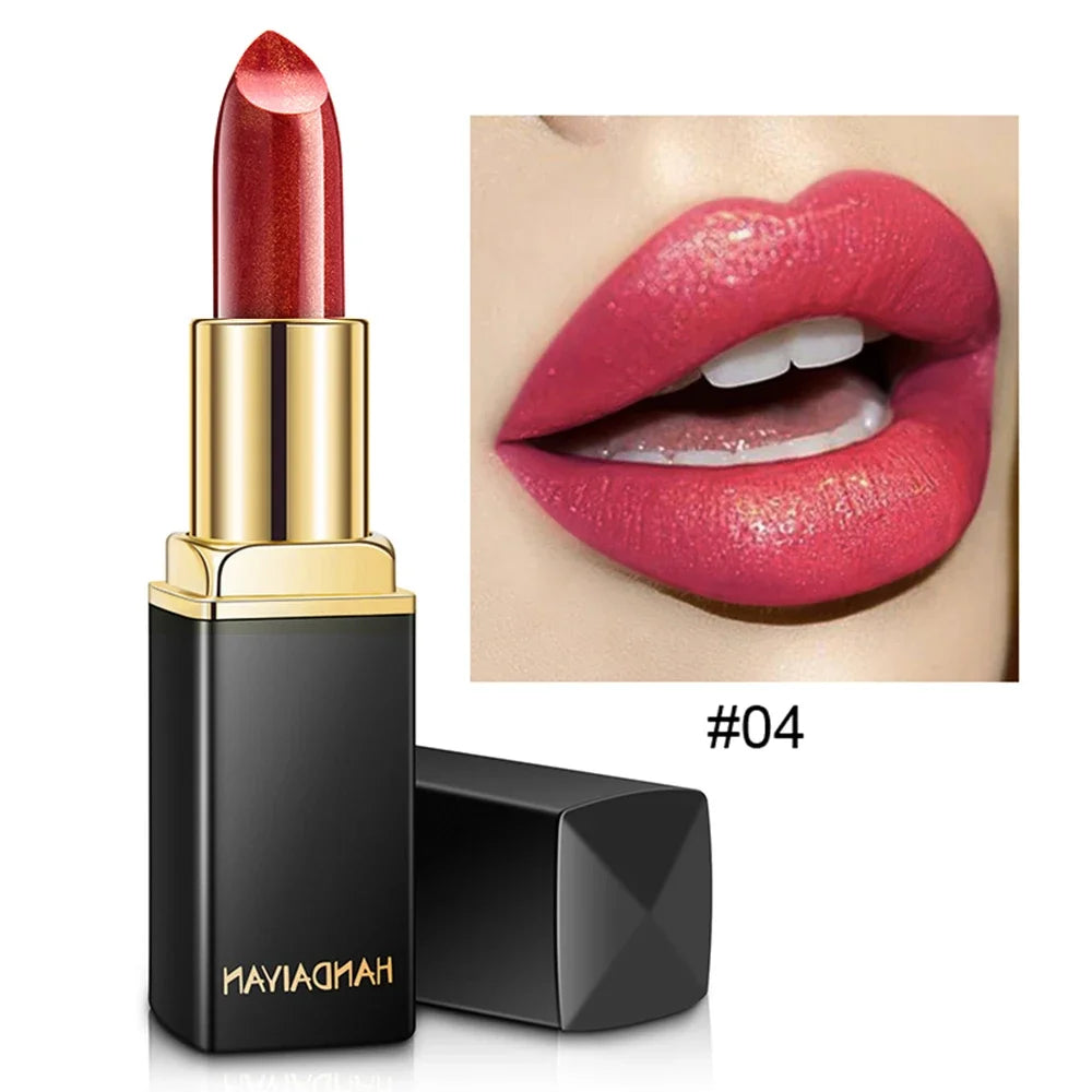 Handaiyan Waterproof Nude Glitter Lipstick Makeup Long Lasting Velvet Red Mermaid Sexy Shimmer Matte Lip Stick Cosmetic Beauty