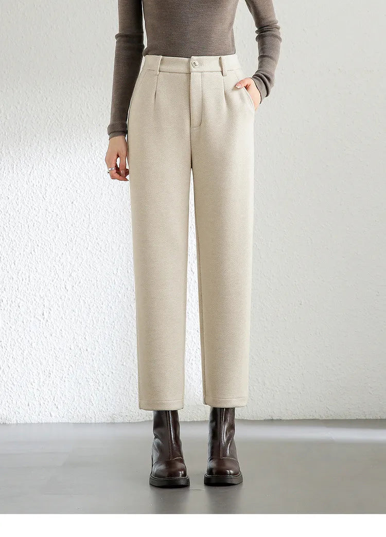 SENTUBILA Straight Wool Knitted Pants Women 2024 Winter Slim Fit  Thick Warm High Waist Ankle Knee-length Pencil Pant 144K56342