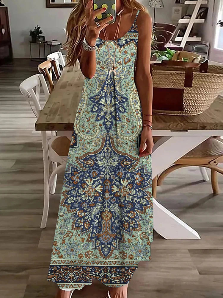 2024 New Spring And Summer Fashion Elegant Women's Long Dress Street Daily Strap Dress Paisley Printied Women's Casual Dress - Seprincess