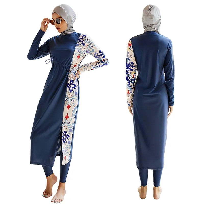 summer Muslim Women 3 Piece Swimwear Set Hijab Swimsuit Maxi Dress Full Cover Up Islam summer Abaya Dubai Modest Swimwear 2024 - Seprincess