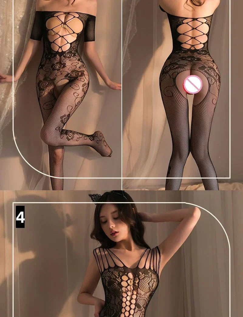 Hot Sexy Bodystocking Open Crotch Fetish Porno Sexi Women Crochless Teddy Lingerie Bodysuit Sexy Erotic Underwear Baby Doll Sex