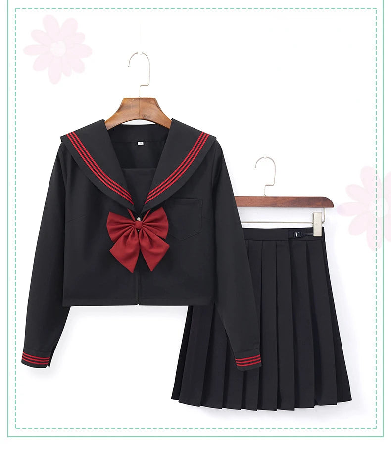 BLACK Orthodox College Style Japanese Korean Student School Uniform JK Uniform Girl Anime Cosplay Sailor Suit Class Top Skirts-A - Seprincess