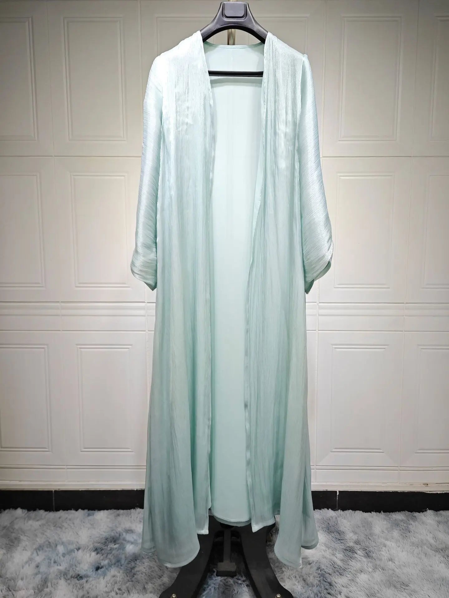 Eid Silky Abayas for Women Muslim Jalabiya Ramadan Robe Dress Button Sleeve Ramadan Caftan Party Dresses Vestido Largo Cardigan