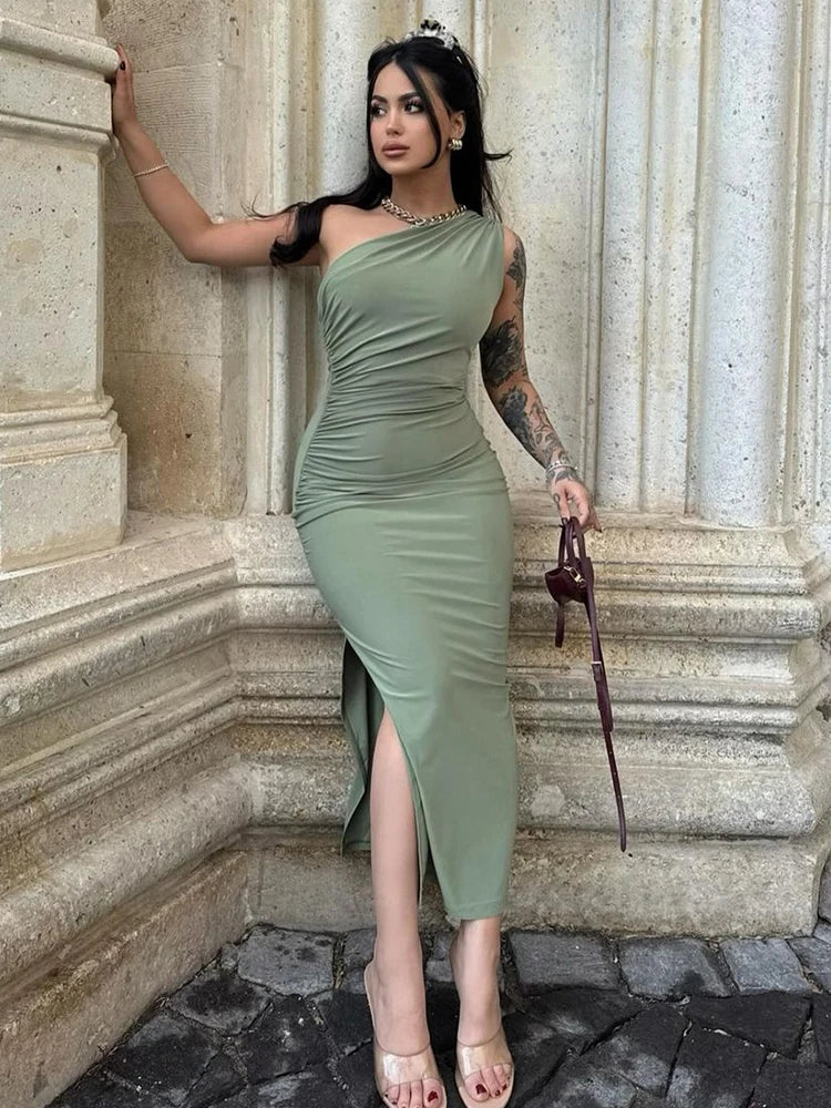 Sexy New Maxi Dress Women Summer Split Fashion Solid Sleeveless Backless Slim Dress Female Off Shoulder Club Elegant Party Dress - Seprincess