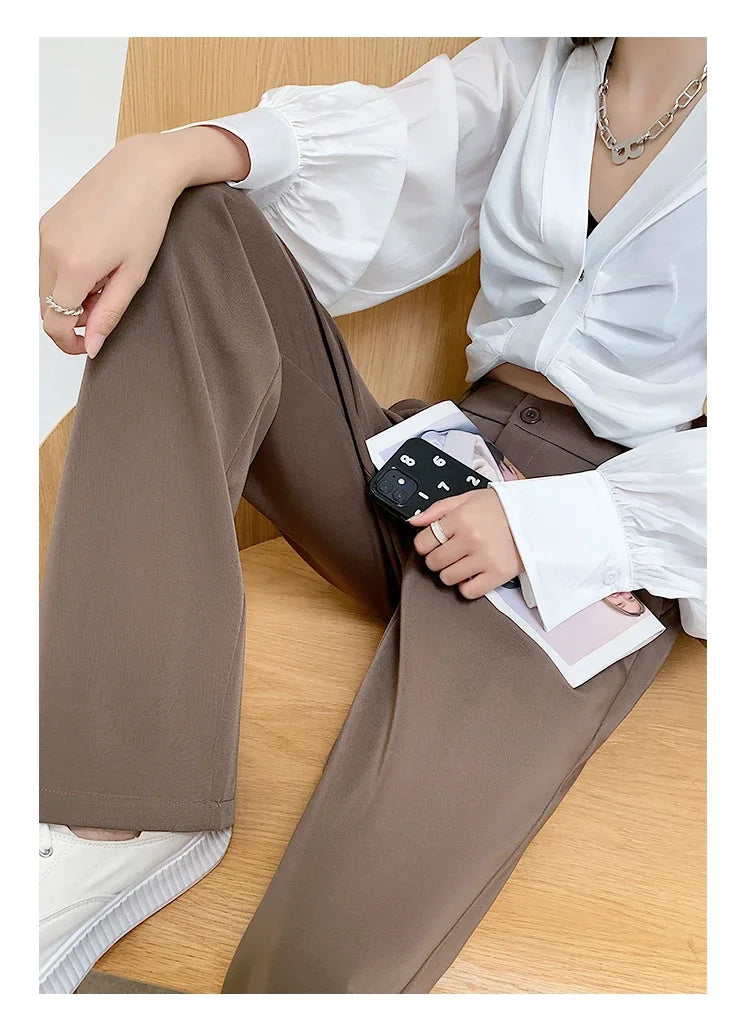 Casual High Waist Loose Wide Leg Pants for Women Spring Autumn New Female Floor-Length White Suits Pants Ladies Long Trousers