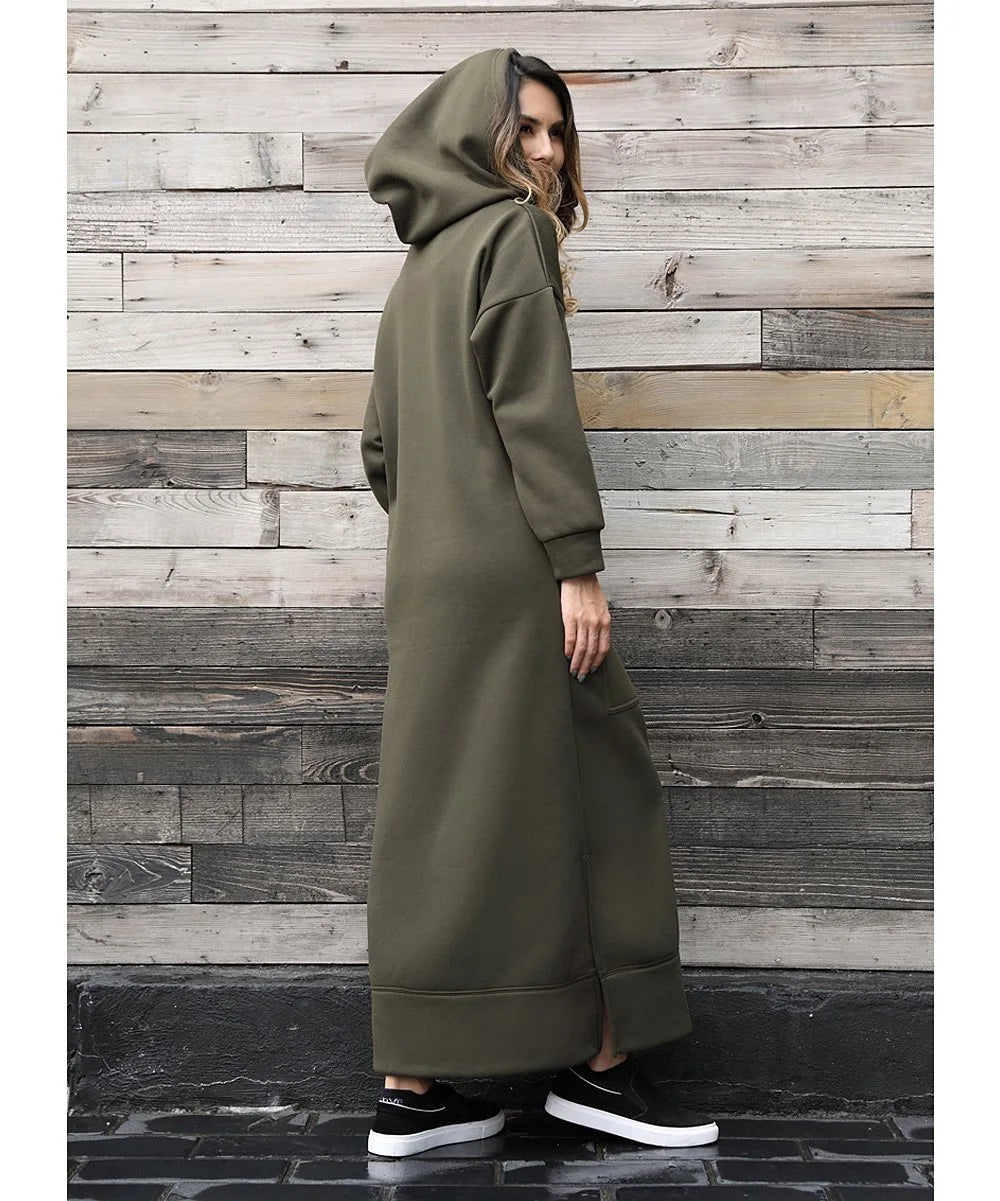 Women Dresses Autumn Winter hoodies Hooded Big Pocket Sweaters Dress Long Sleeved Casual Loose Elegant Office Lady Vestidos