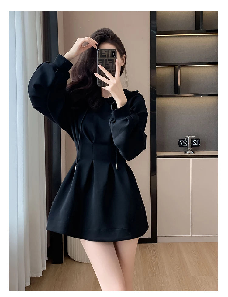 Spring Fall Hoodie Dress Women Long Sleeve Cute Hooded Mini Dress Slim Streetwear Dress Vestidos - Seprincess