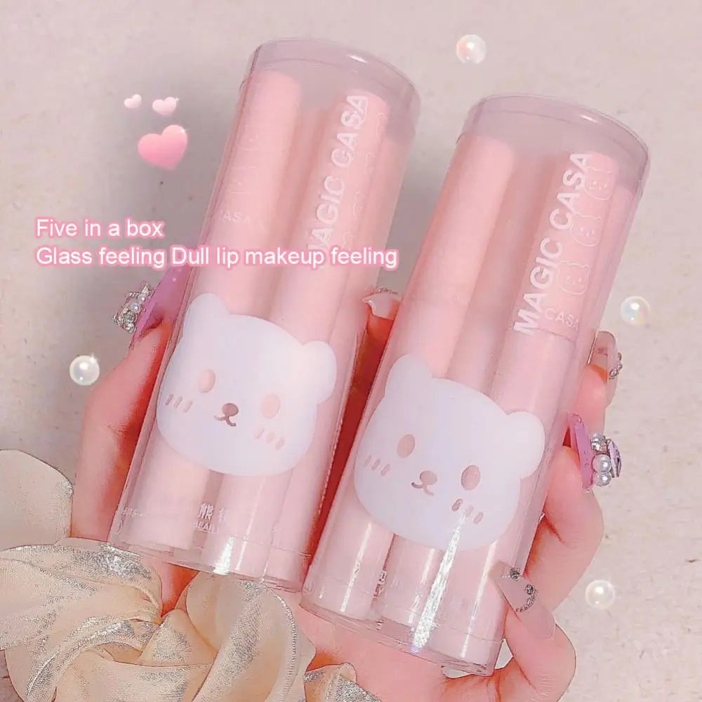 6pcs Set Cute Pink Lip Glaze Waterproof Liquid Lipstick Beauty Cosmetics Mirror Water Lip Gloss Lipgloss Gift Set Lips Makeup - Seprincess