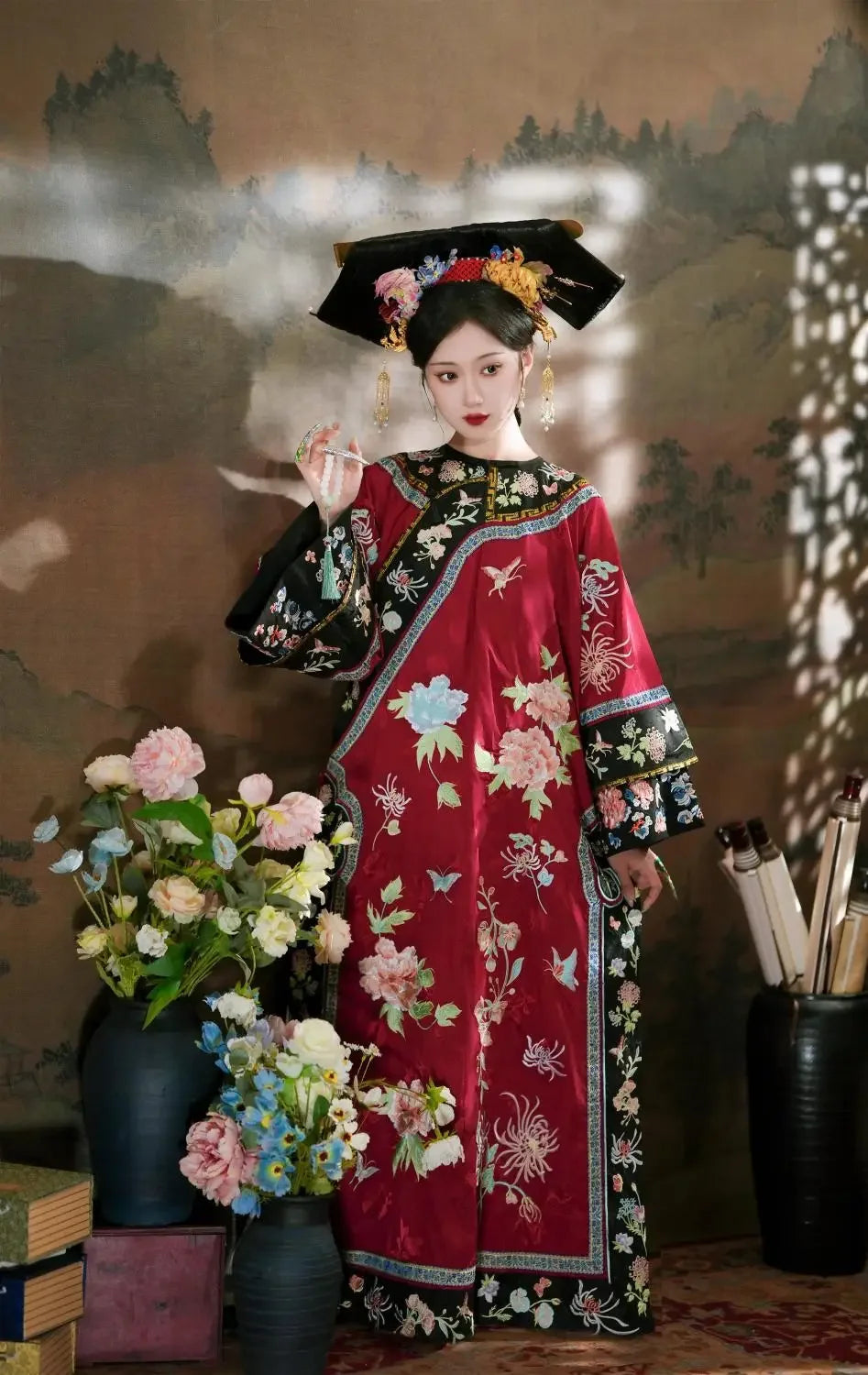 4 Colors Autumn Late Qing Dynasty Clothing Qipao Chinese Traditional Dress for Women Hanfu Exquisite Embroidered Long Cheongsam - Seprincess