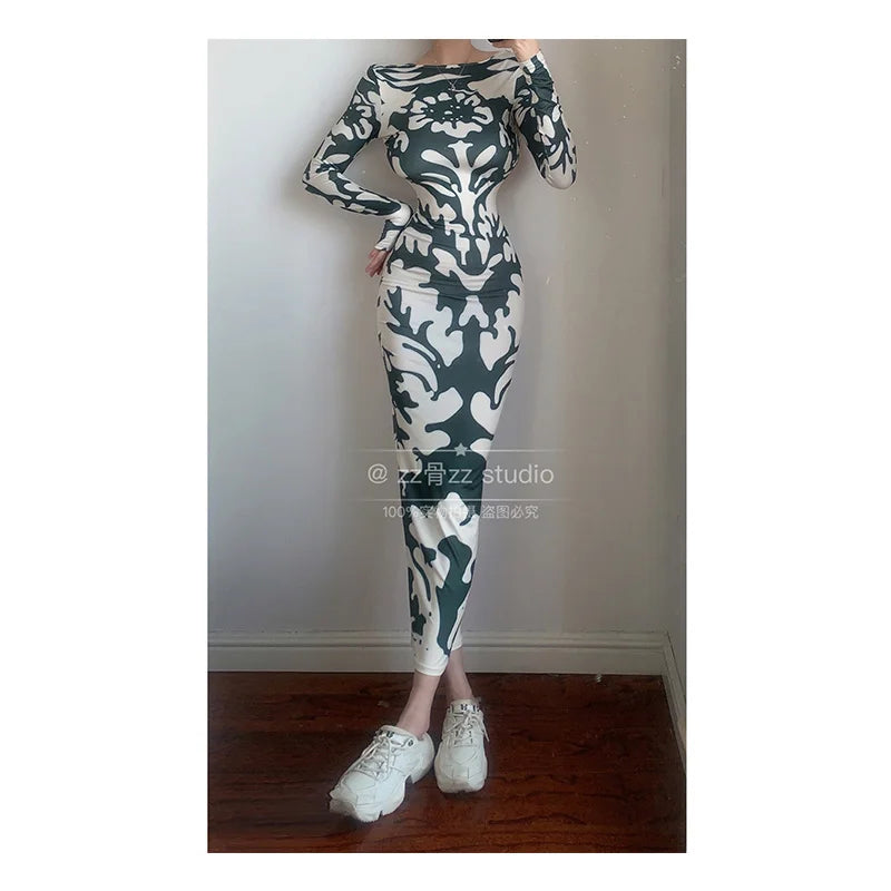 Winter New WOMENGAGA Sexy Backless Fashion Printing Elegant Skinny Slim Hip Maxi Dress Long Robe Hot Sexy Korean Women Top UC86 - Seprincess