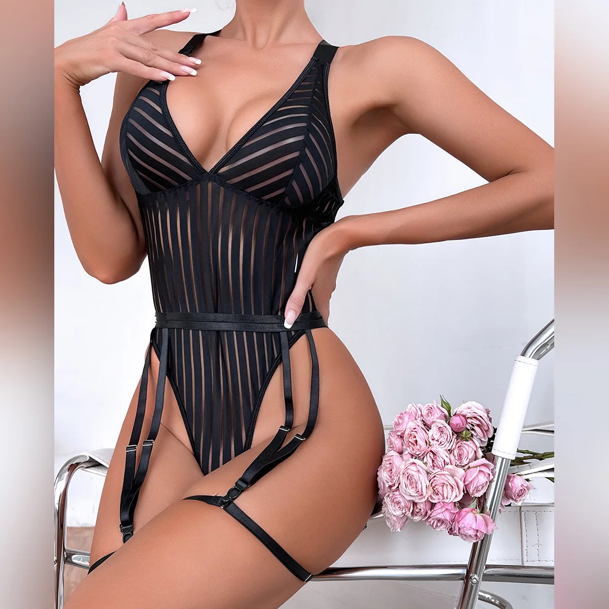 Bodysuit Striped camisole jumpsuit tight fitting and restrained naked woman fetish anal sexy lingеrie set promotions 99% sales - Seprincess