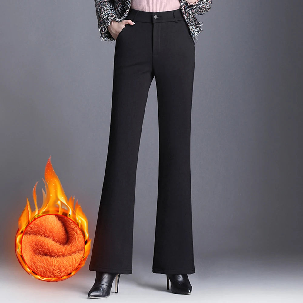 Women Plus Size High Waist Winter Autumn Fleece Velvet Plush Suit Pants Thicken Warm Office Flare Trousers Hot Lining 9XL 6XL