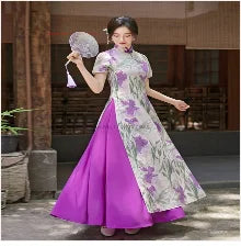 2024 chinese vintage dress qipao women national flower print dress cotton linen qipao traditional improved cheongsam dress - Seprincess