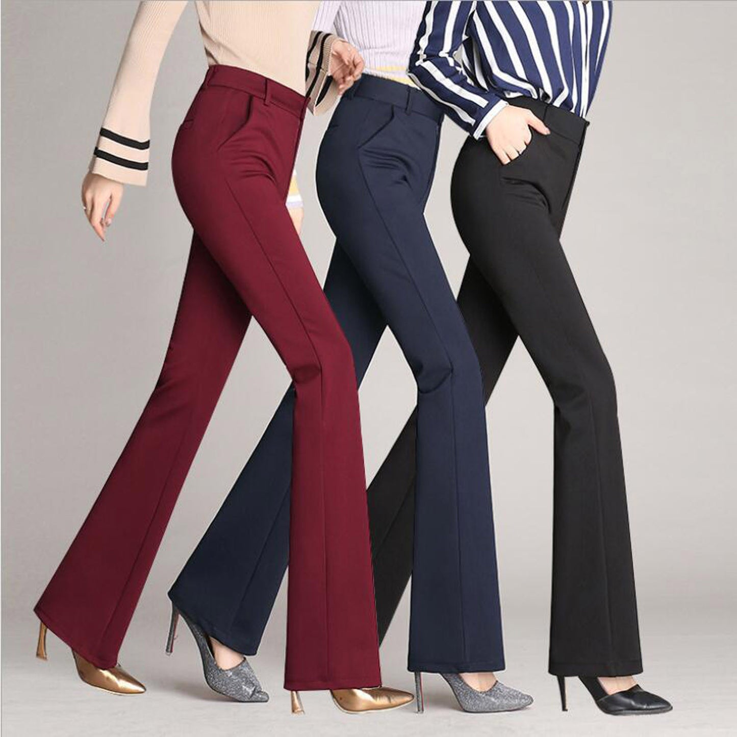 Flared Pants Women'S Bootcut Trousers Large Size Elastic Bell Trousers Suit Trousers Straight High Waist Work Trousers Trousers