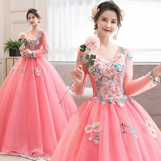 Ball Gown Women Quinceanera Dresses Tulle Appliques Long Sleeves Prom Birthday Masquerade Party Gowns robes de soirée - Seprincess