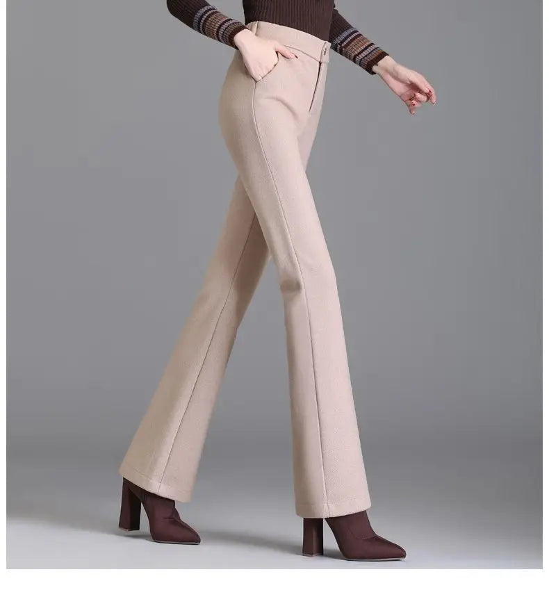 Autumn and Winter New Style Elastic Waist Boot-cut Pants High Waist Slim Straight Pants Fashion Women's Elastic Casual Pants