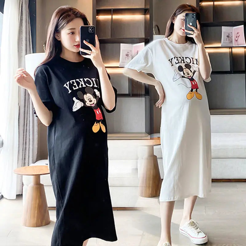 Disney Dongdaemun Maternity Dress Short Sleeve T-shirt Skirt 2022 Summer Cartoon Mickey Printed Summer Dress Fashion - Seprincess