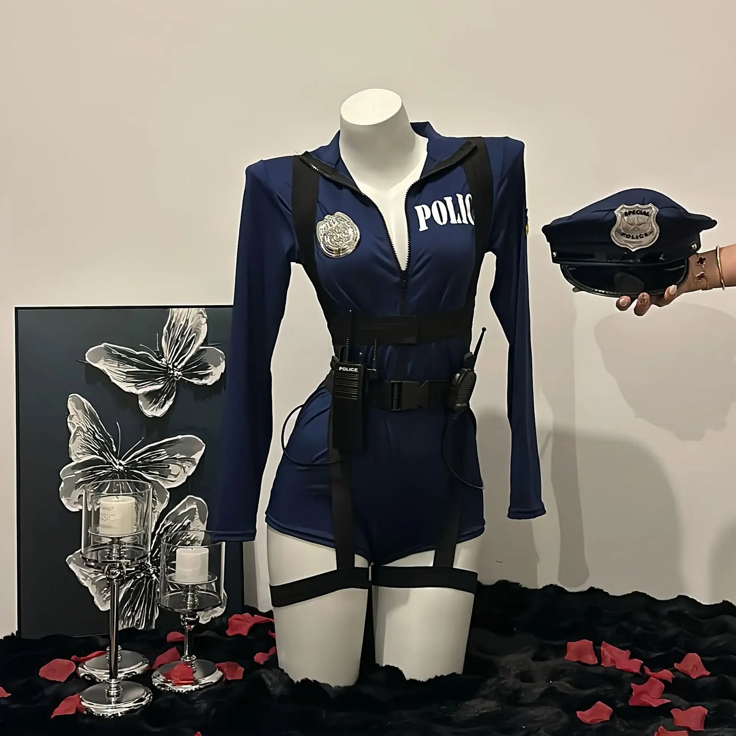 Halloween Sexy Cop Cosplay Erotic Lingerie Policewoman Costume Police Uniform Women Jumpsuit Nightclub Performances Costumes - Seprincess