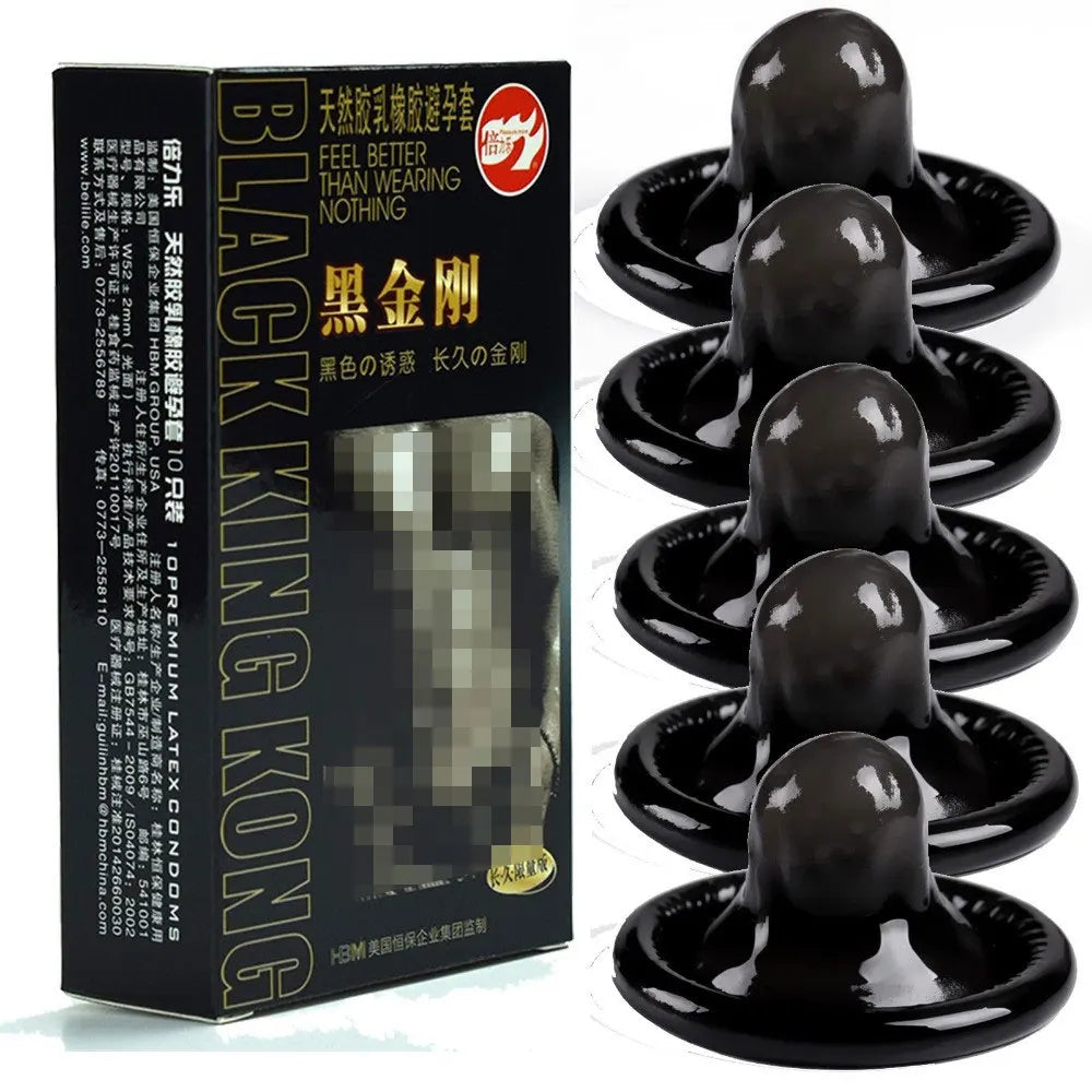 10pcs Condoms Black Durable Ultra Thin Penis Sleeve Long Lasting Natural Latex Lubricated Condom Men Contraception Sex Products - Seprincess