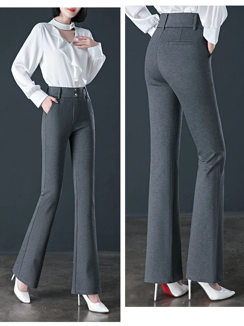 Black Women's Micro Flare Pants, High Waist Elastic Slim Trousers, Fashion Casual Pant, Asian Size 27-32, Gray Khaki Available