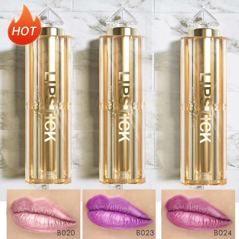 Silky Soft 3pcs/Set Matte Glitter Korean Lipstick Set Pearl Shimmer Waterproof Long Lasting Glitter Pink Orange Makeup Lipstick - Seprincess