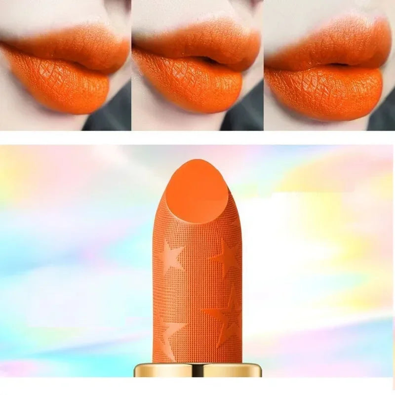 Orange Lipstick Lip Glaze Silky Smooth Matte Lip Gloss Carrot Bright Color Lasting Lip Stick Sexy Women Cosmetics Makeup Product - Seprincess