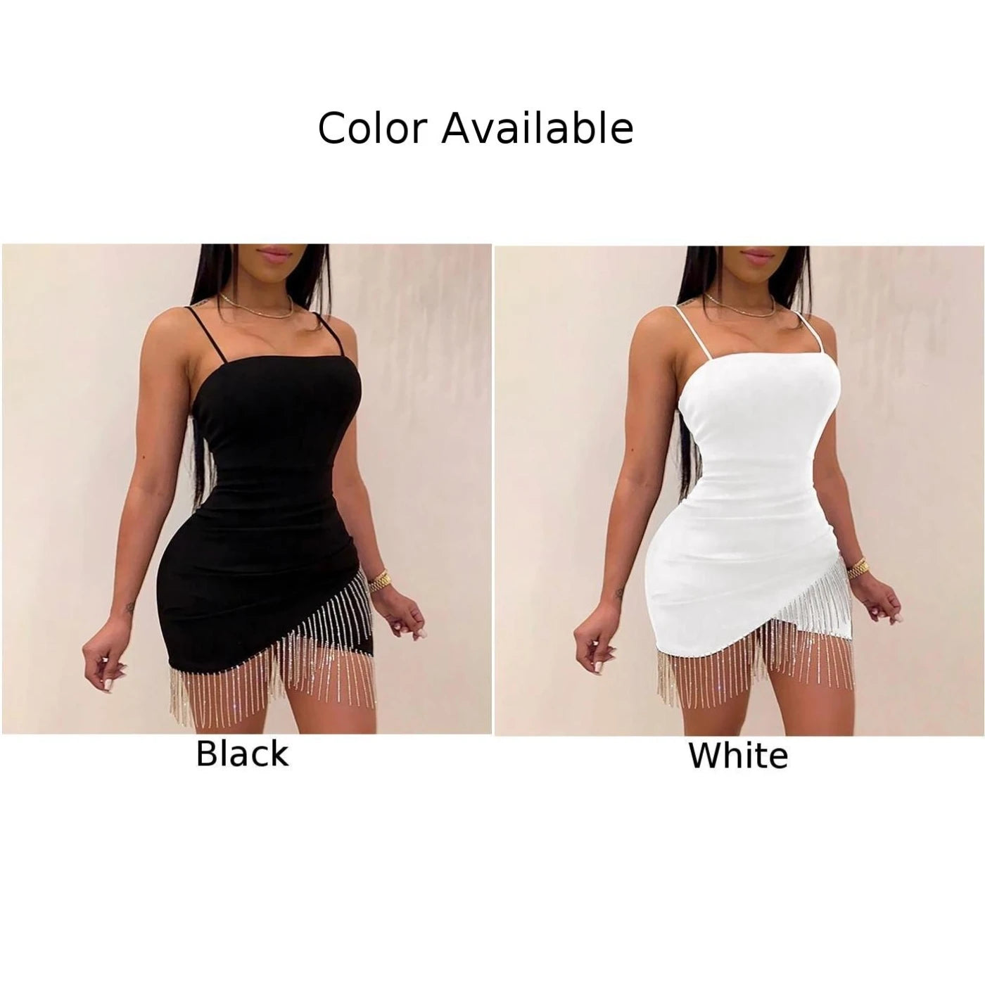 Birthday Woman Party Night Tassel Split Dress Short Sexy Dresses Summer Elegant Sleeveless Bodycon Solid Color White/Black - Seprincess