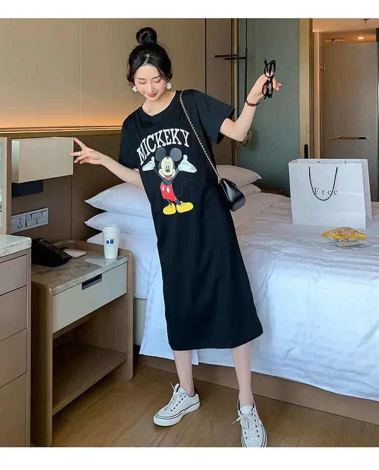 Disney Dongdaemun Maternity Dress Short Sleeve T-shirt Skirt 2022 Summer Cartoon Mickey Printed Summer Dress Fashion - Seprincess